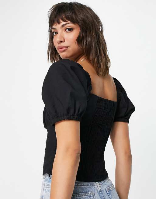 black puff sleeve top square neck