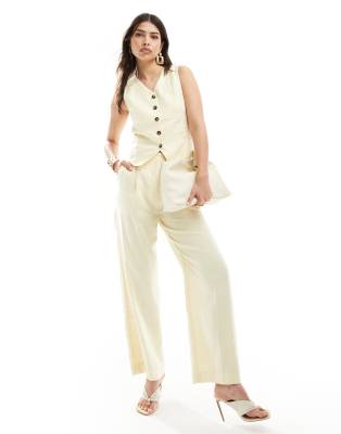 & Other Stories linen straight leg trousers in butter yellow