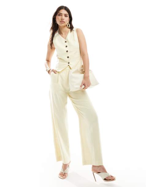 & Other Stories linen straight leg trousers in butter yellow - view 1