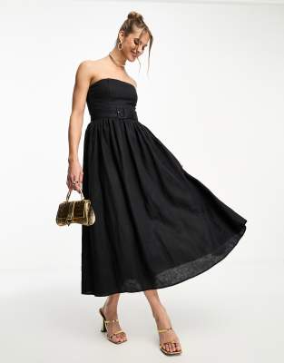 & Other Stories linen strapless belted maxi dress in black | ASOS