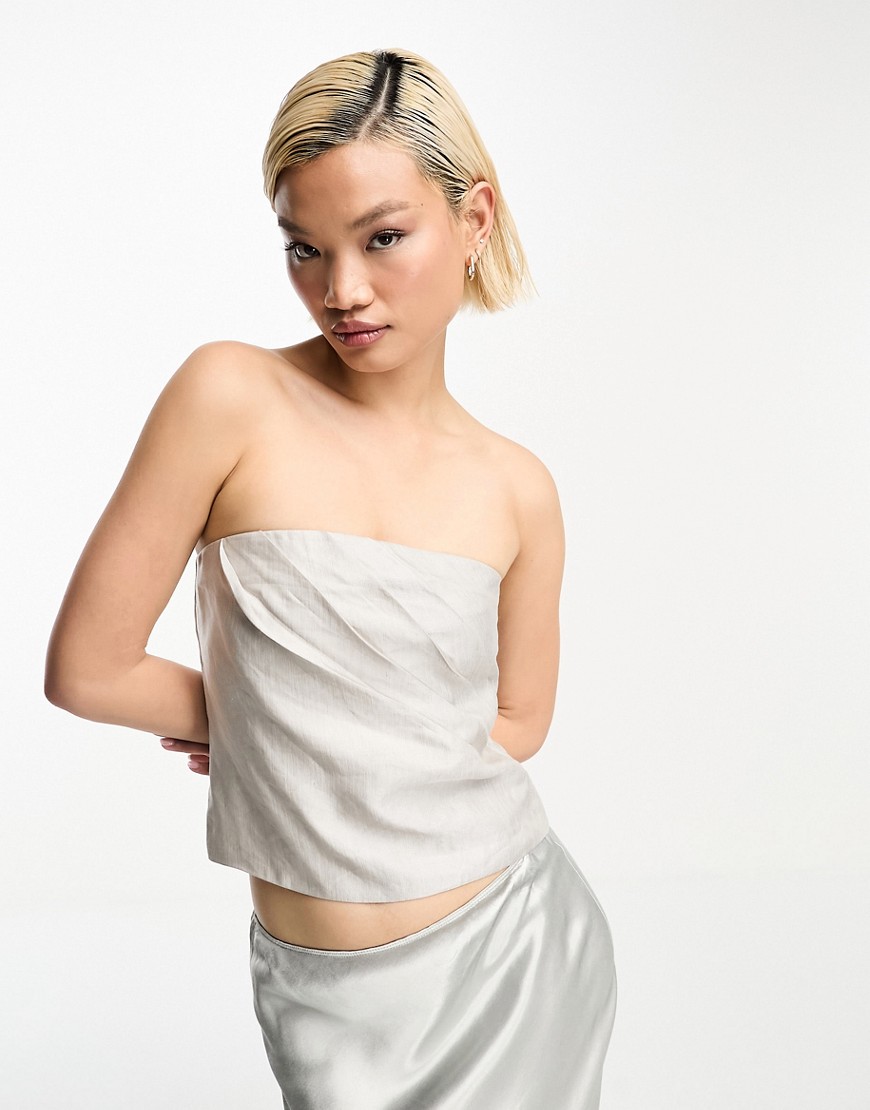 & Other Stories linen strapless bustier top in mole-Neutral