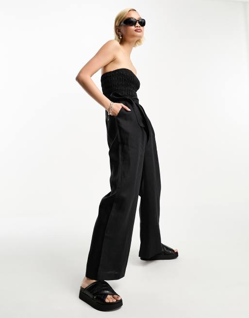 Black Strapless tailored wool jumpsuit