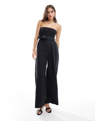 & Other Stories linen strapless jumpsuit in black