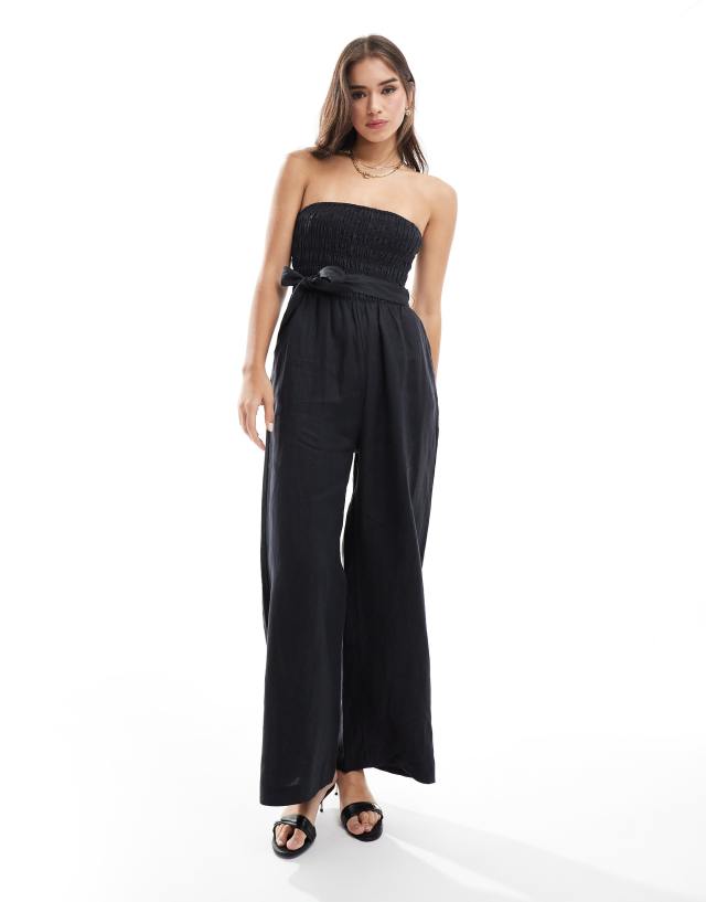 & Other Stories - linen strapless jumpsuit in black