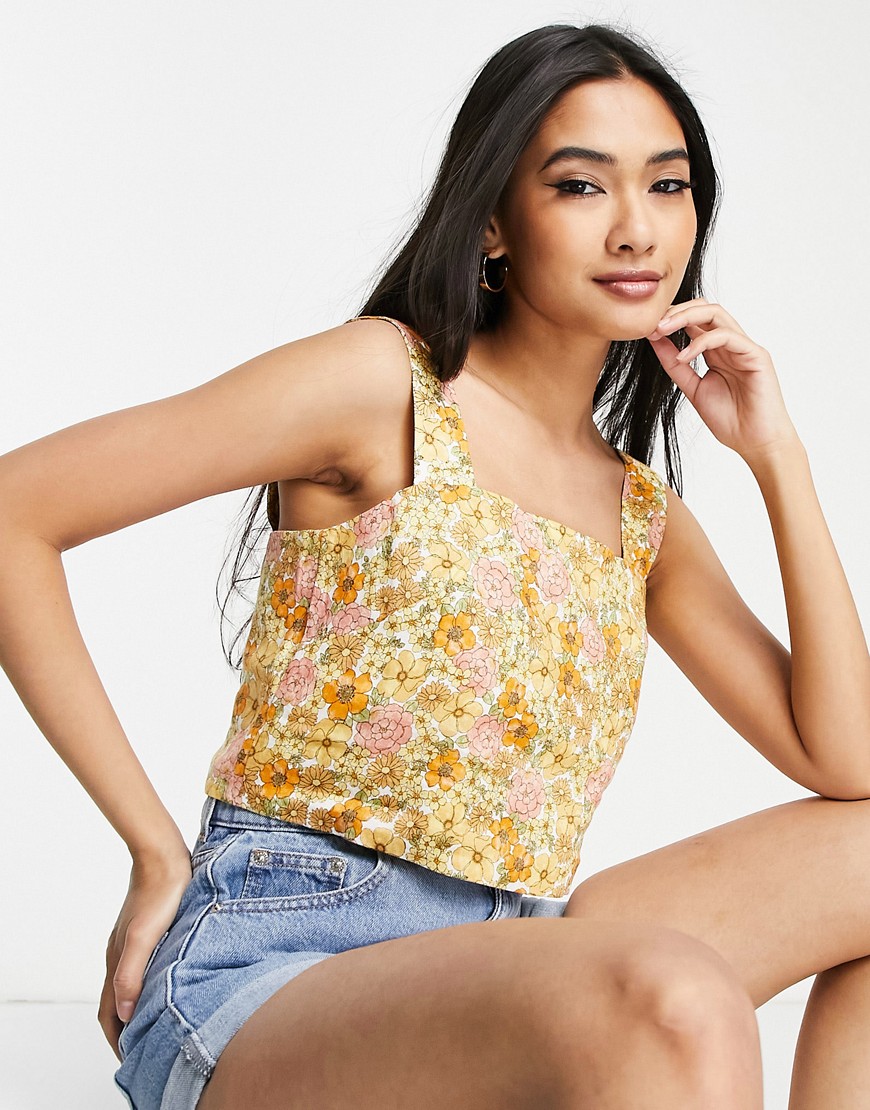 Other Stories &  Linen Strappy Top In Yellow Floral Print