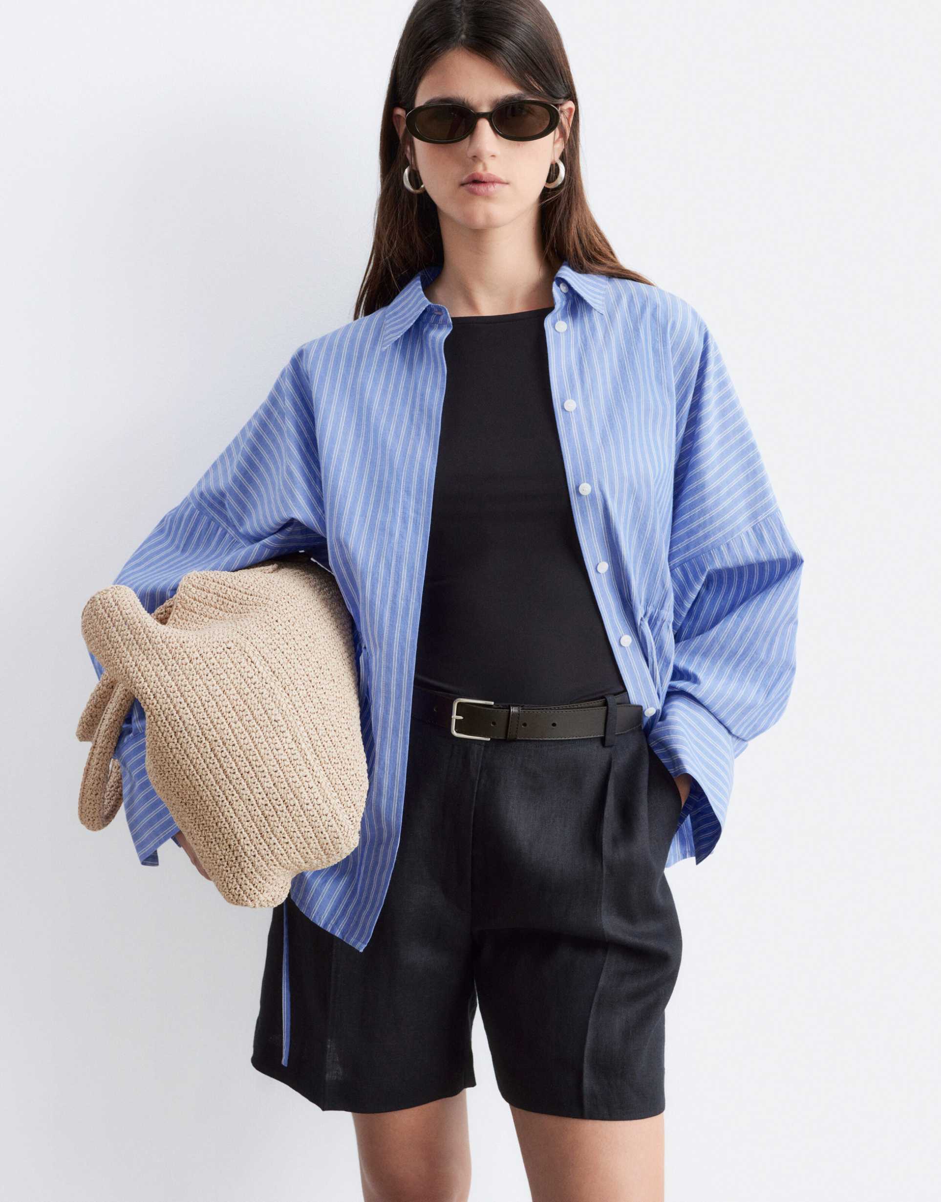 & other stories linen tailored bermuda shorts in black