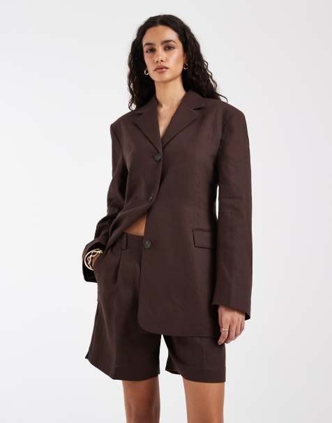 & Other Stories linen tailored bermuda shorts in chocolate brown - part of a set - view 1