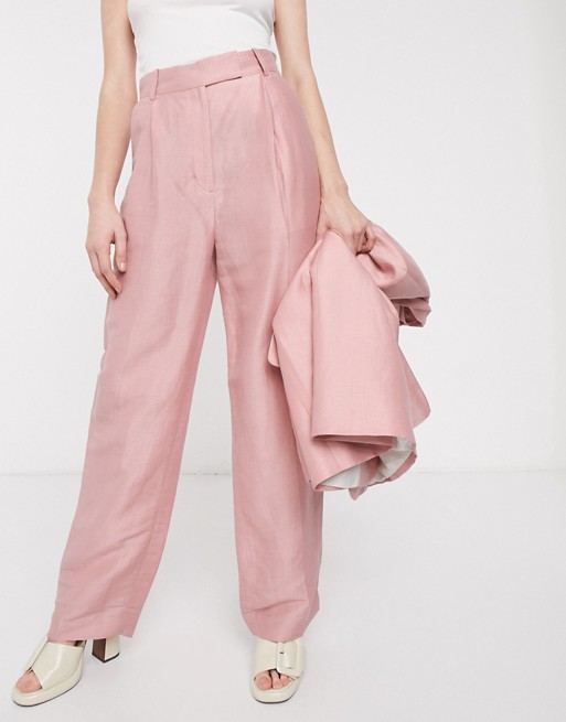 & Other Stories linen tailored trousers in light pink