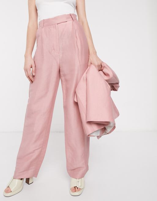 Pink hot sale linen trousers