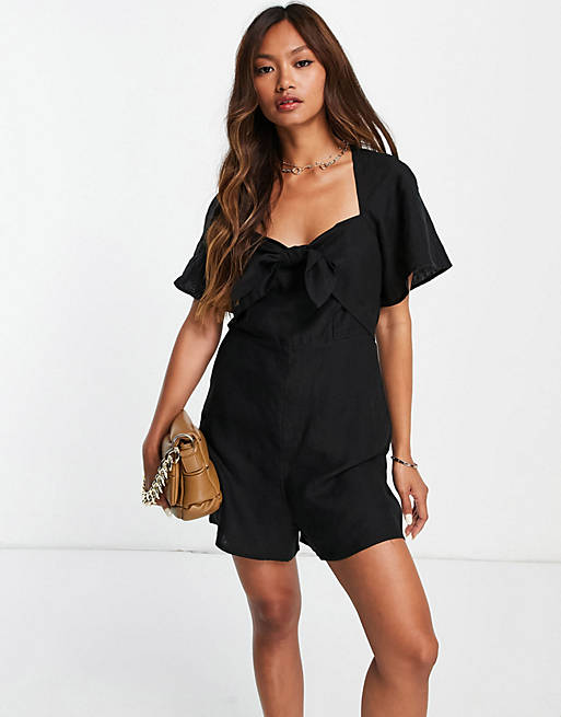 & Other Stories linen tie front playsuit in black