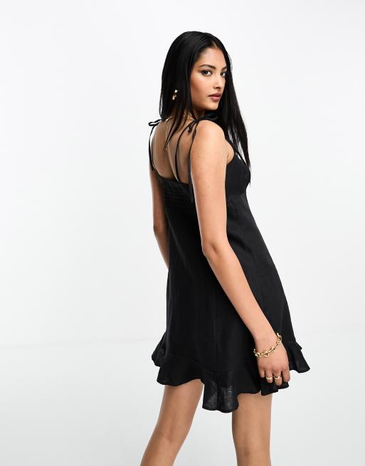 Other Stories linen tie shoulder mini dress in black