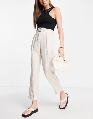 & Other Stories linen trousers with belt in beige