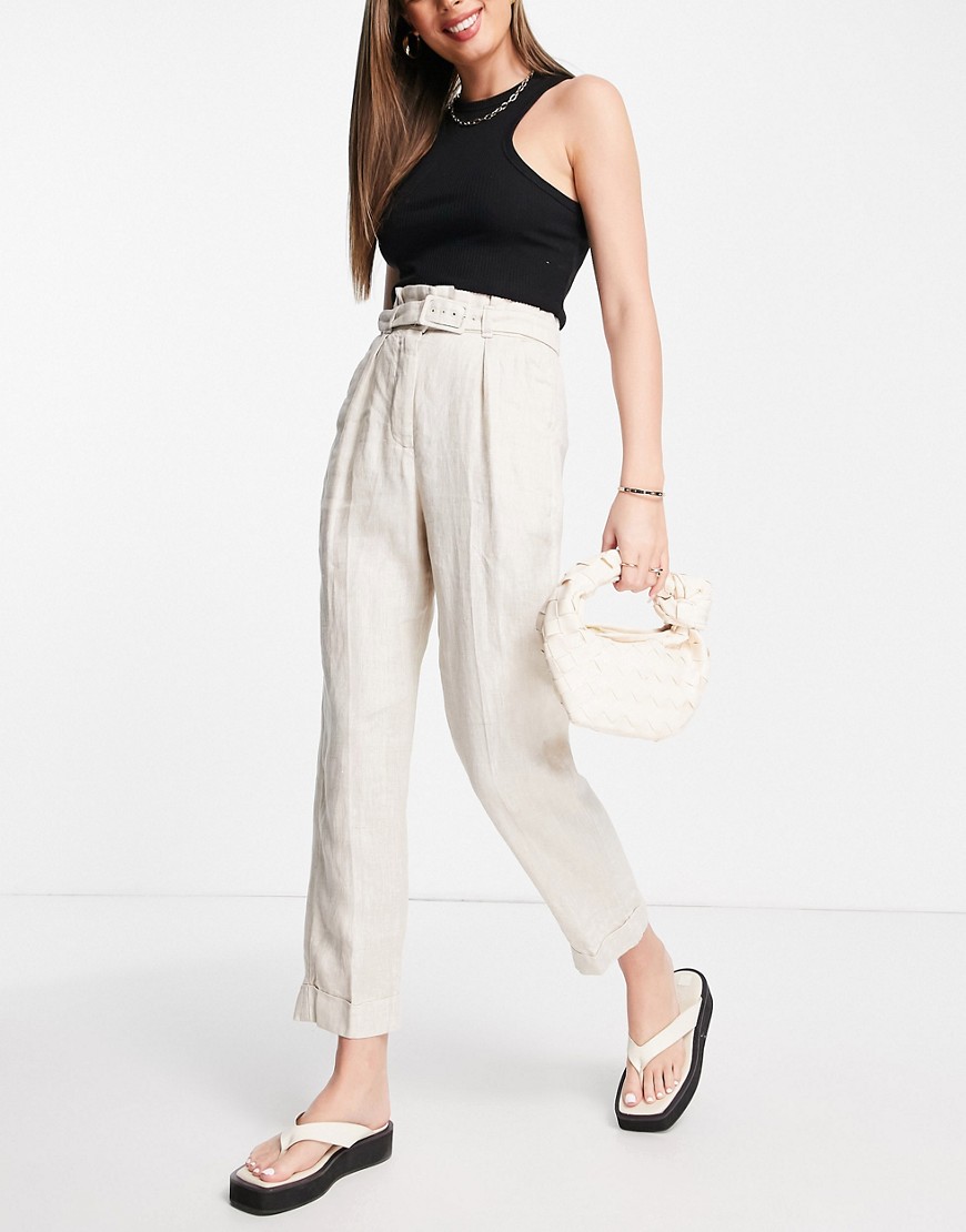 & Other Stories linen trousers with belt in beige-Neutral