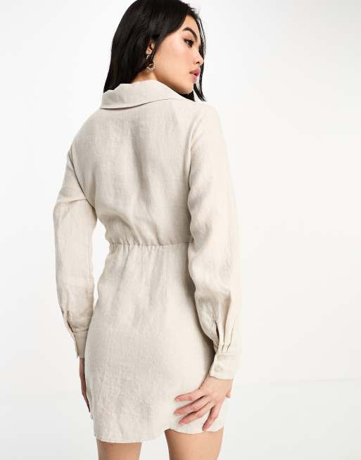 & Other Stories linen twist front mini shirt dress in beige | ASOS