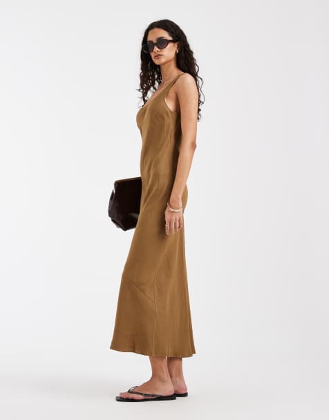 & Other Stories linen viscose maxi dress in soft brown  - view 1