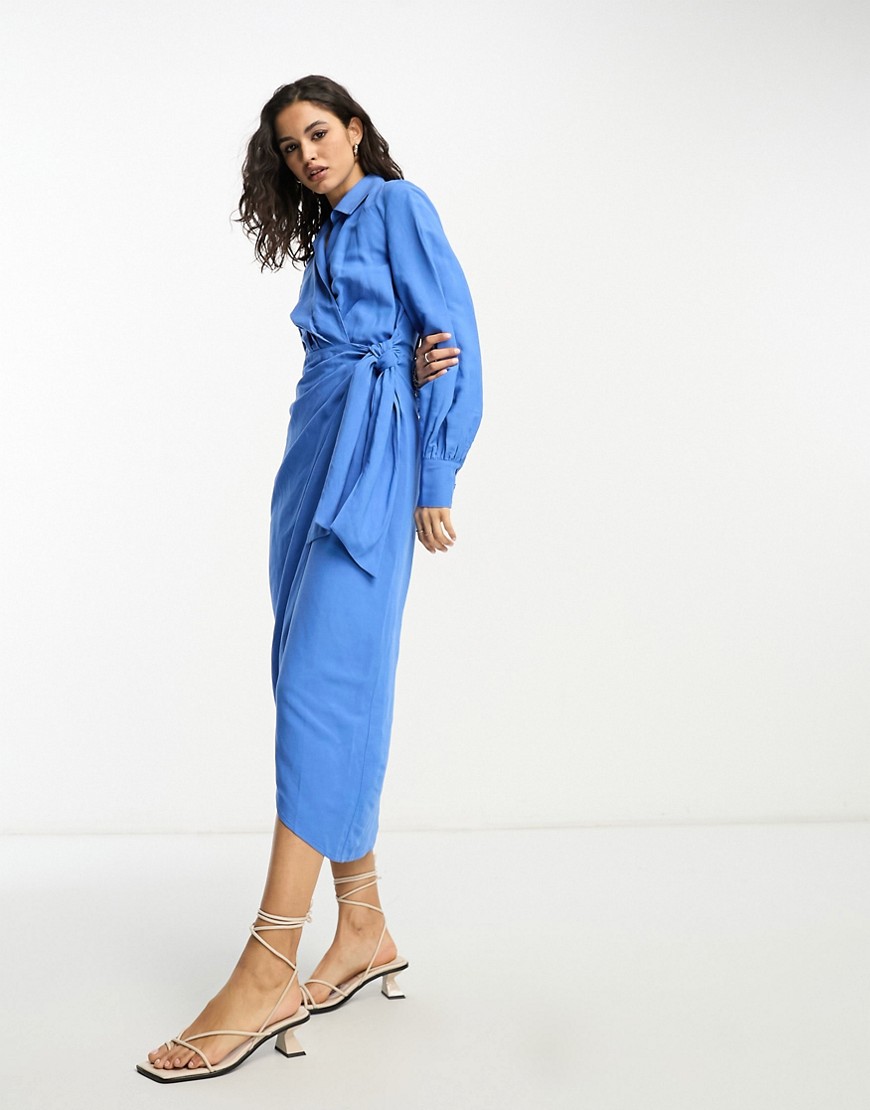 & Other Stories linen wrap midi dress in blue