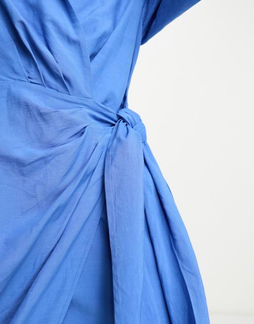 & Other Stories linen wrap midi dress in blue | ASOS
