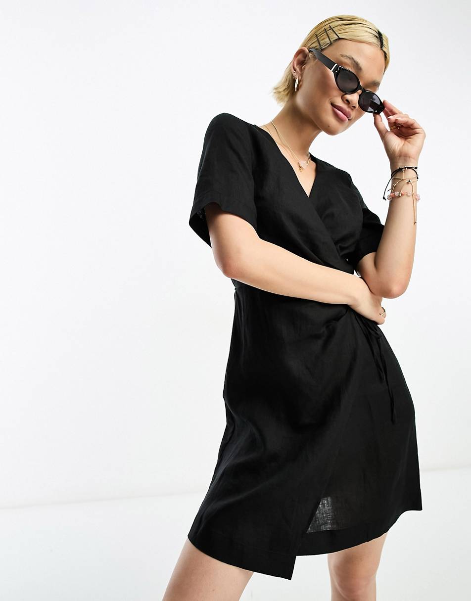 Other Stories linen wrap mini dress in black | research.engr.tu.ac.th