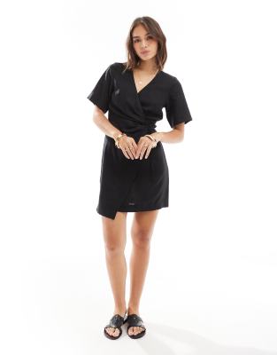 & Other Stories & Other Stories linen wrap mini dress in black