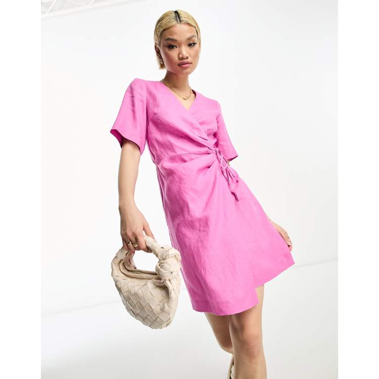 Other Stories linen wrap mini dress in pink