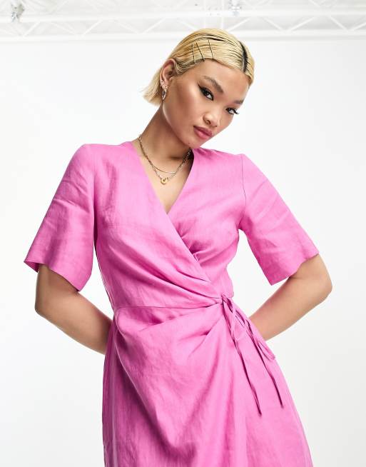 Linen wrap cheap mini dress