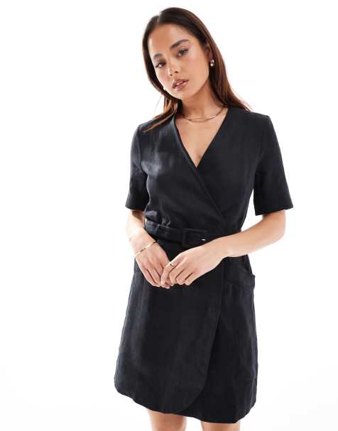 & Other Stories linen wrap mini dress with belt in black - view 1