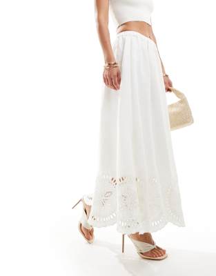 & Other Stories - Linnen maxi rok met volumineuze zoom en broderie borduurwerk in wit