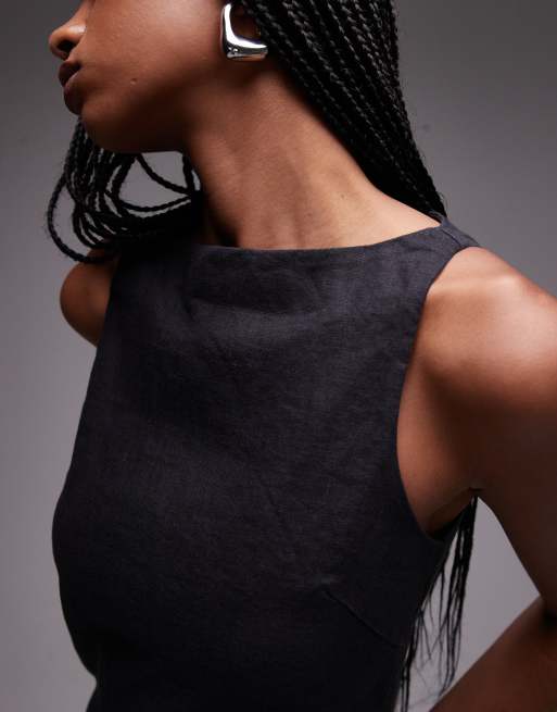 & Other Stories - Linnen mini jurk met boothals in zwart, 3 van 4