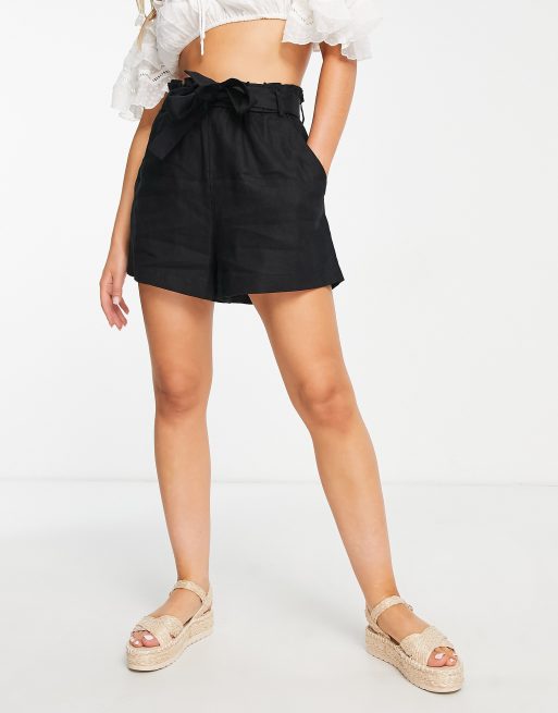 & Other Stories - Linnen short met gestrikte taille in zwart, 3 van 4