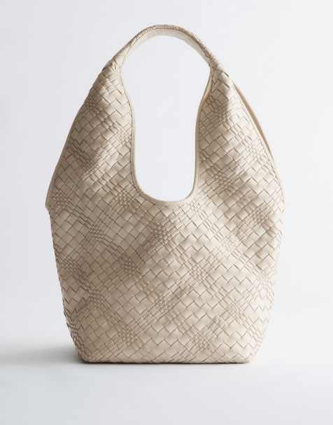 & Other Stories – Ljusbeige shoppingväska i äkta läder med flätad design - view 1