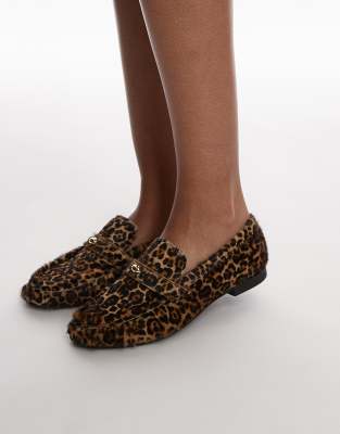 & Other Stories - Loafer aus Leder mit strukturiertem Leopardenmuster und goldfarbenem Detail-Schwarz