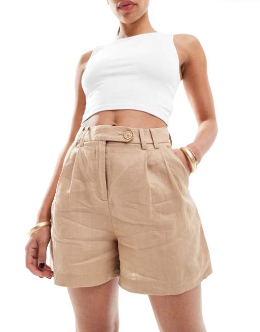 & Other Stories – Locker geschnittene Leinenshorts in Beige 