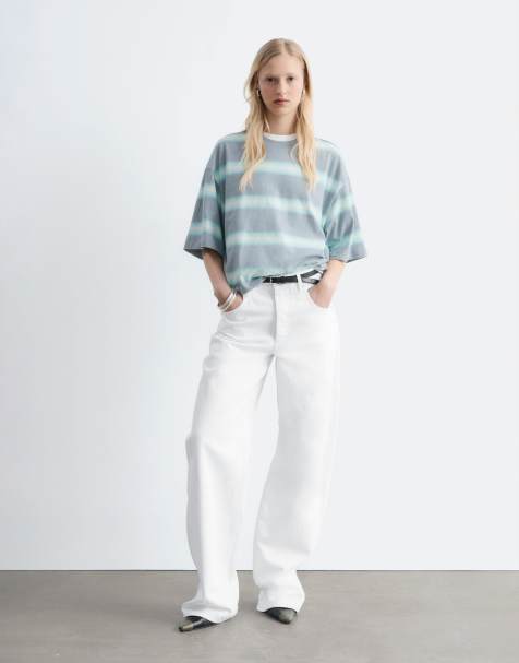 & Other Stories – Locker geschnittenes, gestreiftes T-Shirt in Aqua - view 1