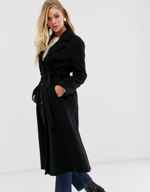 Long black belted coat best sale