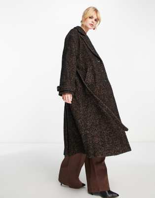 Shop Other Stories & Long Belted Coat In Brown Herringbone-white