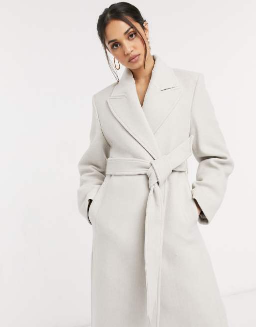 Long belted wool store coat