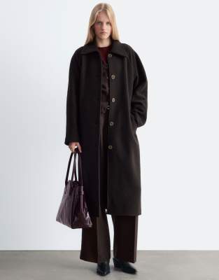 & Other Stories Long Button Down Coat With Belt In Brown