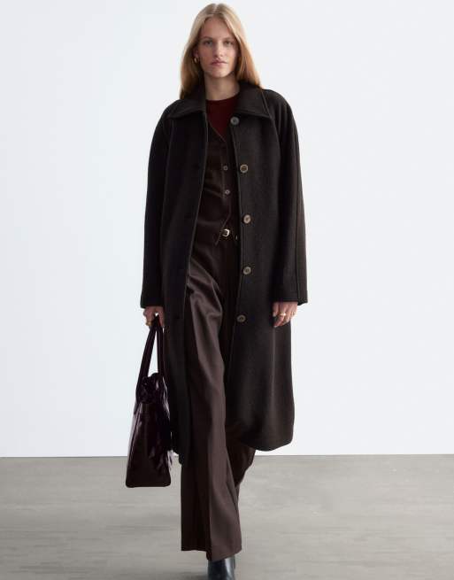 & Other Stories long button down coat with belt in dark brown, 4 of 4
