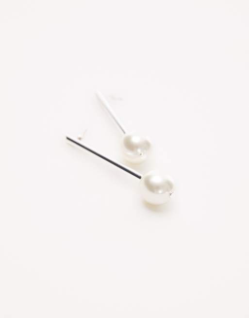 & Other Stories long pendant faux pearl earrings in silver tone, 2 of 3