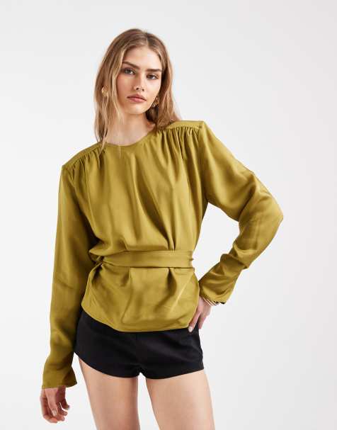 & Other Stories long sleeve blouse with back tie in green - view 1