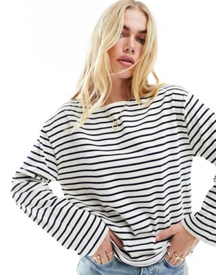 & Other Stories long sleeve boat neck top in navy and white stripe