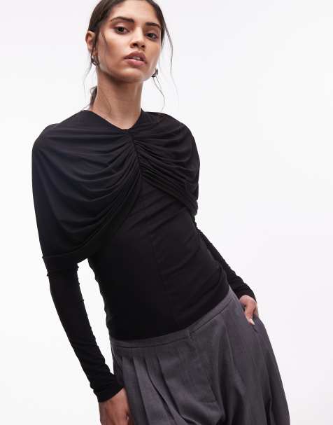 & Other Stories long sleeve cap detail jersey top in black - view 1