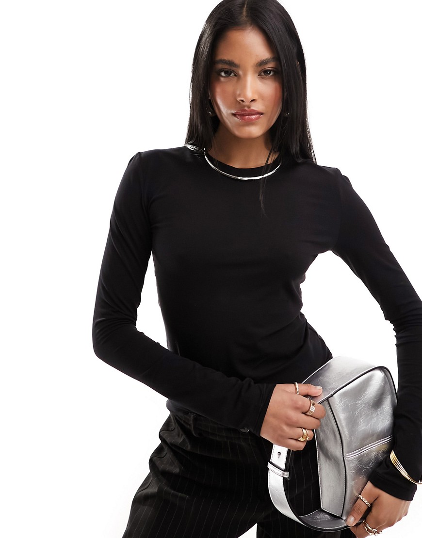 & Other Stories long sleeve crew neck top in black