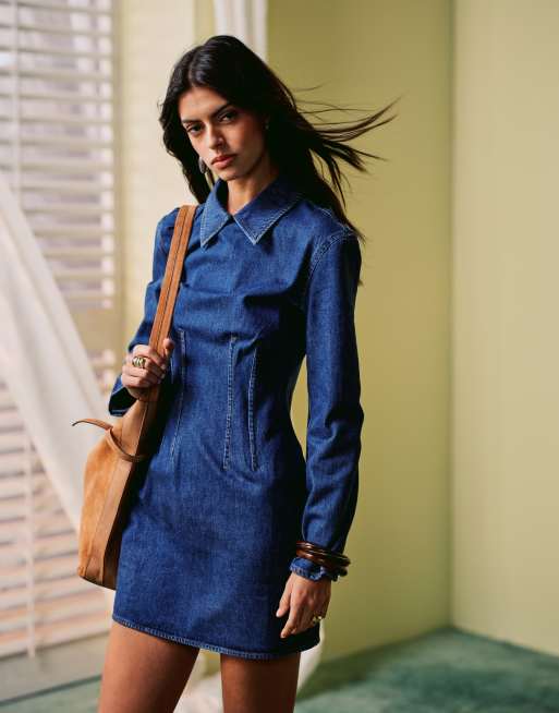Other Stories long sleeve denim mini dress with tailored waist