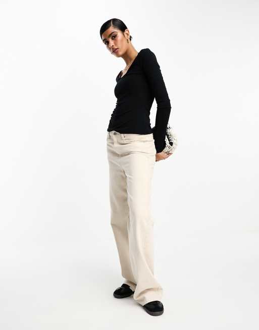 & Other Stories long sleeve double v neck detail neck top in black, 2 of 4