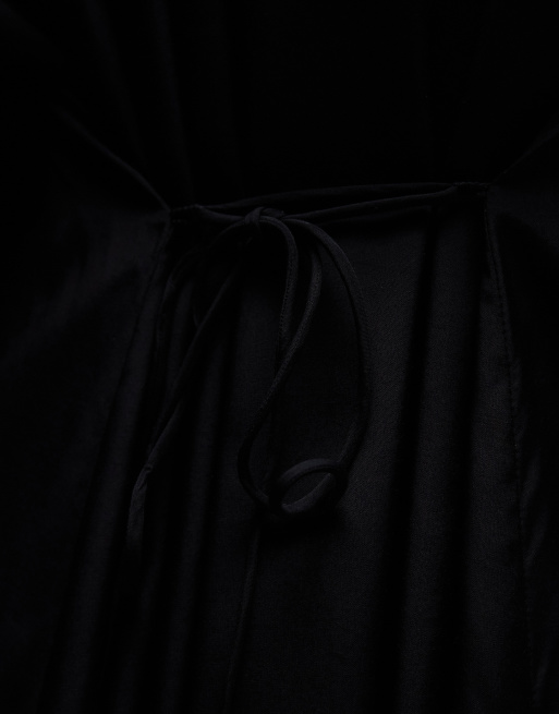 & Other Stories long sleeve floaty midi dress with ruffle detail in black, 3 of 4