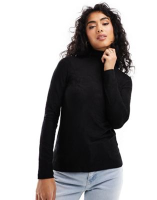 Other Stories &  Long Sleeve High Neck Stretch Top In Black Jacquard