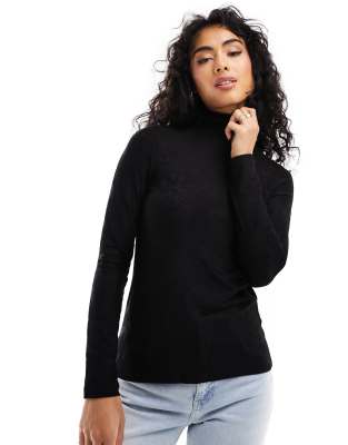 Other Stories Long Sleeve High Neck Stretch Top In Black