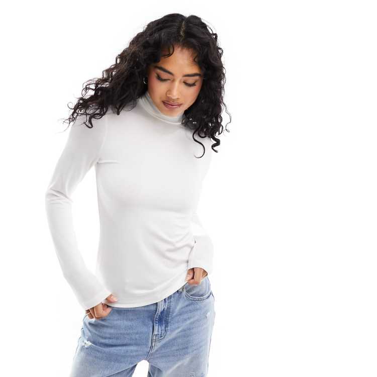 & Other Stories long sleeve high neck stretch top in soft white