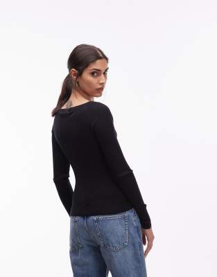 & Other Stories Long Sleeve Knit Top With Scoop Neck In Black